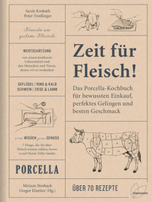 FÜR ALLE, DIE NICHT AUF FLEISCH VERZICHTEN MÖCHTEN! MIT GUTEM GEWISSEN GENIESSEN! Verantwortungsvoll genießen ist eine Haltung, für die sich immer mehr Menschen entscheiden. Und gerade beim WERTVOLLEN LEBENSMITTEL FLEISCH spielen die Herkunft, die artgerechte TIERHALTUNG, der respektvolle Umgang und das VERMEIDEN VON VERSCHWENDUNG eine große Rolle! Mit "Zeit für Fleisch" schaffen die Autoren Sarah Krobath und Peter Troißinger einen umfassenden Ratgeber, der den (selbst)bewussten und nachhaltigen Genuss hochleben lässt. Die Herausgeber und Gründer von PORCELLA, Miriam Strobach und Gregor Einetter, wissen nur zu gut, welche Unsicherheiten bei der Fleischzubereitung aufkommen - und haben daher die perfekten Voraussetzungen, um all die kleinen und großen Fragen verständlich zu beantworten! WAS SIE ÜBER FLEISCH WISSEN MÜSSEN, BEVOR ES AUF IHREM TELLER LANDET! Wer BEWUSST FLEISCH GENIESSEN möchte, für den gilt, sich vorab Antworten auf einige Fragen zu holen. Zum Beispiel, wie das Tier gelebt oder was es gefressen hat. Je besser man das Tier kennt, desto genauer weiß man, was man isst. Ebenso ist es mit den Menschen, die für uns Tiere halten und das Fleisch produzieren. Sie alle machen eine BODENSTÄNDIGE, SCHÄTZENSWERTE ARBEIT nahe am Tier. "Zeit für Fleisch" liefert dazu eine ausführliche WARENKUNDE und EINKAUFSTIPPS, verschiedenste ZUBEREITUNGSARTEN ALLER FLEISCHTEILE, bewährte GRUNDREZEPTE, das Geheimnis für köstlichste WOW-SAUCEN, PFIFFIGE BEILAGEN und ein eigens AUSGEKLÜGELTES AROMEN-SYSTEM, mit dem jeder zum Abschmeckmeister wird. EIN KREATIVER UMGANG MIT FLEISCH? UNBEDINGT! Fleisch ist mehr als Schnitzel und Sonntagsbraten. Bei ÜBER 70 RAFFINIERTEN REZEPTEN, die sich auch im Alltag und Familienleben umsetzen lassen, kommt garantiert keine Langeweile am Esstisch auf. Und mit dem DURCHDACHTEN AROMEN-SYSTEM lassen sich unzählige überraschende GESCHMACKSKOMBINATIONEN kreieren - im Handumdrehen wird ein bekanntes Rezept so zum AROMATISCHEN NEULAND. Probieren Sie doch einmal Rind mit Mandarine, oder Lamm mit Estragon: Fleisch wird ab sofort immer zu einem besonderen und unvergesslichen Erlebnis. - FLEISCHGENUSS mit Herz und Verstand: alltags- und familientauglich - vom NACHHALTIGEN UMGANG mit Fleisch - der Porcella-Leitfaden - erprobte Genießerrezepte, die GARANTIERT GELINGEN - mit Rind & Kalb, Schwein, Geflügel, Lamm und Kitz - mit ausführlicher Warenkunde, Einkaufsratgeber und Wissenswertem zu KÜCHENPRAXIS, QUALITÄTSKRITERIEN UND LAGERUNG - mit detailreichen Illustrationen von Julia Lammers und Fotografien von Thomas Apolt