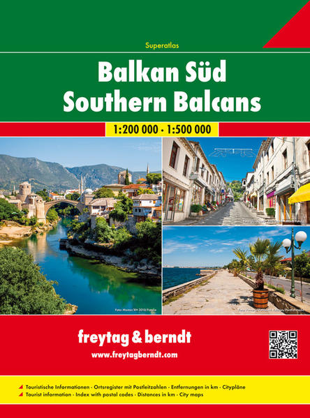 Neben der übersichtlichen Gestaltung bietet der Straßenatlas "Balkan Süd 1:200.000 - 1:500.000" zahlreiche Zusatzinformationen wie z.B. Straßenbeschaffenheit, Sehenswürdigkeiten, Campingplätze und diverse Innenstadtpläne. Mit dem umfangreichen Ortsregister gelingt zudem eine rasche Orientierung. Karten enthalten im Superatlas Balkan Süd: Planungskarte Balkan 1:1 Mio. Bosnien und Herzegowina 1:200.000 Serbien 1:200.000 Montenegro 1:200.000 Kosovo 1:200.000 Mazedonien 1:200.000 Albanien 1:200.000 Griechenland 1:500.000 Bulgarien 1:500.000 Rumänien & Moldawien 1:500.000 Details: Touristische Informationen, Ortsregister mit Postleitzahlen, Entfernungen in km