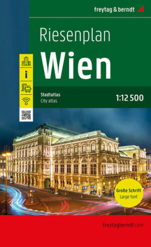 Der Riesenplan Wien im Maßstab 1:12.500 ist dank seiner extragroßen Kartenschrift und der großen Symbole besonders gut lesbar. Mit dem Buchplan behält man in der Stadt ganz leicht die Übersicht und da er dank der praktischen Spiralbindung flach aufgeschlagen bzw. sogar komplett umgeschlagen werden kann, ist er sehr robust und haltbar. Der Stadtplan gibt einen Überblick über öffentliche, kostenlose WLAN-Stationen und zeigt alle öffentlichen Verkehrsmittel, darunter U-Bahnen, S-Bahnen, Bus- und Straßenbahnlinien. Ausgewählte öffentliche Schnellverbindungen sind in einem Übersichtsplan dargestellt. Für Autofahrer sind die Kurzparkzonen und Park&Ride- Anlagen in einem Durchfahrtsplan markiert. Die Wiener Innenstadt wird in einem eigenen Innenstadtplan abgebildet, in dem die markantesten Gebäude und beliebtesten Sehenswürdigkeiten grafisch hervorgehoben sind. Informationen zum Riesenplan Wien Wien 1:12.500 Spiralbindung Innenstadtplan Übersichtsplan öffentliche Schnellverbindungen Durchfahrtsplan Übersichtsplan für Wien und Umgebung 1:500.000 Flughafenplan Straßenverzeichnis Format: 16,5 x 25,5 cm