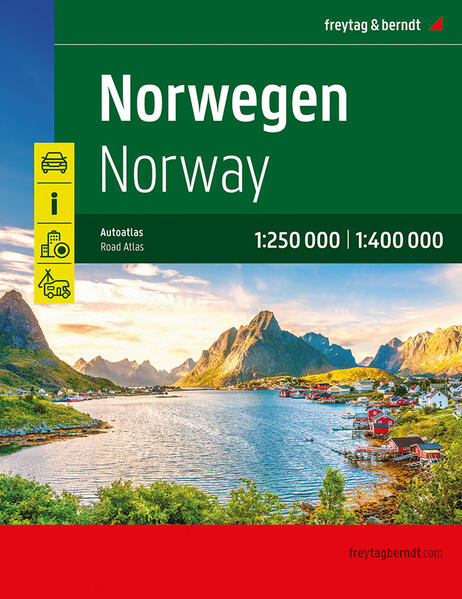 Der Straßenatlas Norwegen 1:250.000 - 1:400.000 ist der ideale Begleiter für alle, die in Norwegen mit dem Auto unterwegs sind und dabei nicht nur die Hauptstraßen nutzen möchten. Er ist ideal für die Planung und erweist sich auch während der Reise als unverzichtbare Orientierungshilfe. Mit dem detailreichen Kartenbild und dem genauen Maßstab lassen sich auch weniger befahrene Nebenstraßen entdecken, die in Übersichtskarten meist gar nicht eingezeichnet sind. Landschaftlich schöne Strecken sind farblich hervorgehoben. Informationen zum Straßenatlas Norwegen Norwegen 1:250.000 - 1:400.000 Spiralbindung verdeckt Camping- und Stellplätze Touristische Informationen Ortsregister mit Postleitzahlen Format 23 x 29,7 cm Der beste Autoatlas für Norwegen Das dichte Straßennetz Norwegens ist exakt abgebildet, landschaftlich schöne Abschnitte und Touristenstraßen sind farblich hervorgehoben und viele Ausflugsziele sind in der Karte eingezeichnet. Auto- und Motorradfahrer schätzen die exakte Kartographie von freytag & berndt besonders für die Planung und Orientierung vor Ort. Damit die Reise auch mit Wohnmobil, Wohnwagen oder Camper gut planbar ist, sind alle Camping- und Stellplätze im Atlas eingezeichnet. Verdeckte Spiralbindung Der Autoatlas Norwegen ist besonders komfortabel in der Handhabung da er sich durch die Spiralbindung bequem aufklappen lässt. Auch während der Fahrt bleibt die gewünschte Seite so geöffnet. Innenstadtpläne Mit den enthaltenen Cityplänen kann man sich in diesen Städten gut orientieren: Bodø, Bergen, Hammerfest, Kristiansand, Narvik, Stavanger, Oslo, Trondheim. Gedruckt in Österreich