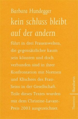 nutte nonne lesbe - die Lyrikerin Barbara Hundegger montiert in ihrem ersten Theatertext drei Frauenleben ineinander, die unterschiedlicher kaum sein könnten: Gloria ("um die 40"), Prostituierte. Amata ("um die 40"), Nonne im Orden der Karmelitinnen. Pat ("um die 40"), Lesbe und engagiert in der Frauenbewegung. Wo Barbara Hundegger diesen so gegensätzlichen Lebenskonzepten von Frauen eine Sprache verleiht, werden unter den Klischees und Zuschreibungen Persönlichkeiten sichtbar, die sich aus den gesellschaftlich vordefinierten Rollenbildern zu lösen versuchen, die Verwobenheit in die Zusammenhänge der Gesellschaft brechen und um ihre Individualität kämpfen. Barbara Hundegger verzichtet weitgehend auf Beschreibungen und Interpretationen von außen. Ihr Text ist durchzogen von einem Blick von innen, der eine ungewohnte Annäherung erlaubt an die Lebenslagen dreier Frauen, die durch ihre Verweigerung gegenüber den heterosexuellen Normen unserer Gesellschaft miteinander verbunden sind. Barbara Hundegger verwendet Gesprächsnotizen, Interviewauszüge und Zitate. Verbunden mit Gedichtsequenzen (für die Hundegger mit dem renommierten Christine-Lavant-Lyrikpreis ausgezeichnet wurde), gesprochen von einem Frauenchor ("um die 40"), in denen sich die Meisterinnenschaft der Lyrikerin Hundegger beweist, gestaltet sie daraus einen atmosphärischen Theatertext, der auch in Buchform intensive Leseeindrücke hinterlässt. Neben der regulären Ausgabe dieses Theatertextes erscheint eine limitierte Sonderausgabe mit beigelegter CD.