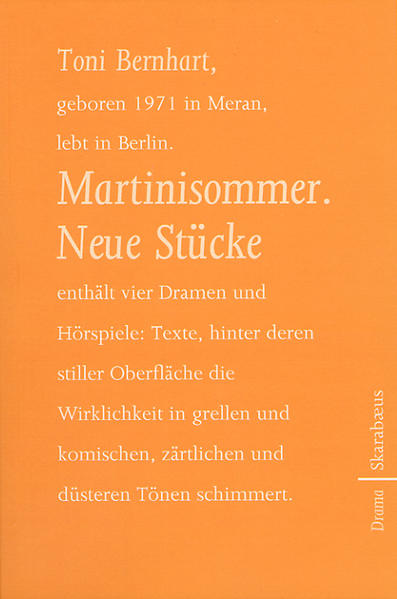 Neue Stücke des Südtiroler Dramatikers Toni Bernhart: Das titelgebende Theaterstück "Martinisommer" verarbeitet den grausamen Mord am 17-jährigen Marinus Schöberl im brandenburgischen Potzlow im Juli 2002. Bernhart umkreist diesen Tod in stillen, atmosphärisch dichten Szenen, die nicht nach den Ursachen für das Unsagbare suchen, sondern die Sichtbarkeiten an der Oberfläche zeigen. Im Hörspiel "von da nach dort und zu mir zurück" mündet die Kontaktanzeigen-Bekanntschaft zwischen Mirjam und Bertram beim ersten Treffen in die Katastrophe. Ein schlichter und zugleich irritierender Text über eine Welt, die aus dem Ruder läuft. Der "Monolog eines Reiseführers zulasten des Busfahrers" lässt einen Reiseführer, der Bustouristen durch die Tiroler Stadt Schwaz begleitet, mehr und mehr aus seiner Rolle fallen. Die Mischung aus hyperrealistischen Details, verschrobener Persönlichkeit und klischeehaftem Unsinn verdichtet sich zu einem unterhaltsam wirren Panoptikum. In der Komödie "Liebeskontor", Bernharts neuestem Stück, gründen zwei arbeitslose Jungakademikerinnen einen Service der besonderen Art: Mit ihrem "Liebeskontor", das intellektuelle Sexdienstleistungen anbietet, sind sie nicht nur wirtschaftlich erfolgreich, sondern werden auch als Stars des innovativen Unternehmerinnentums gefeiert. Toni Bernharts Theaterstücke sind Texte, hinter deren stiller Oberfläche die Wirklichkeit in grellen und komischen, zärtlichen und düsteren Tönen schimmert.