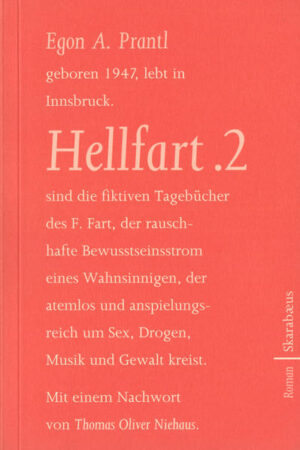 Sex, drugs & Rock'n'Roll in Romanform - oder, wie der Regisseur Niehaus in seinem Vorwort zu diesem Roman schreibt: "prantl ist immer pulp fiction". "Hellfart. 2", das sind die fiktiven Tagebücher von F. Fart, ein ungeordneter Textfluss, unterbrochen von Texteinschüben, Dramenfragmenten, Szenenbeschreibungen und Drehbuchskizzen, in denen F. Fart Motive der antiken Mythologie variiert: Medea, Orpheus und Eurydike, Achilles, vor allem aber Ödipus, der Vatermörder. Nur scheinbar ein chaotisches Textgebilde, der wilde Bewusstseinsstrom eines Wahnsinnigen, beweist der Roman doch eine sorgfältige Konstruktion, in der Prantl erzählerisch die Grenzen der Geschichte durchbricht und Gleichzeitigkeit an die Stelle von Vergangenheit und Fortschritt stellt: Neben den Tagebuchautor F. Fart, den Alt-68er, und seinen Zeit-Horizont treten Ödipus und Odysseus, Medea und Eurydike, Andreas Hofer und Eva Braun, Jim Morrison und Jimi Hendrix, die Chemical Brothers und Cypress Hill. In Anspielungen und Zitaten aus antikem Mythos und moderner Popkultur gestaltet Prantl einen Soundtrack und Textfluss, in dem nicht nur Leben und Welt, Sex, Drogen, Musik und Gewalt zum Rausch werden, sondern auch die Literatur und das Erzählen selbst.