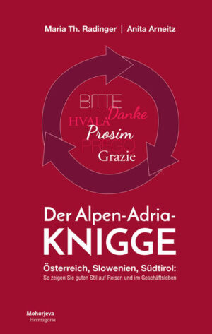 Jedes Land und jede Region hat seine eigene Kultur. Im ersten Moment scheinen die kleinen feinen Unterschiede unbedeutend zu sein. Doch manchmal können sie ein gutes Geschäft oder sogar Freundschaften gefährden. Umso wichtiger ist es, sich mit den zeitgemäßen Umgangsformen in Österreich, Slowenien und Südtirol zu beschäftigen. Auf Reisen können diese neue Türen öffnen und in der Wirtschaft für ein stärkeres Miteinander im Alpen-Adria-Raum sorgen. Ob Geschäftsleben, Urlaub, Alltag oder Reise, wir haben dieses Buch für die Menschen geschrieben, die sich in diesem Dreiländereck bewegen und für ein gemeinsames Miteinander stehen. Das ist aber nur möglich, wenn wir die Menschen, Lebensweisen, Kultur, Mentalität und vor allem die gemeinsame Geschichte verstehen. Durch die Europäische Union sind die Grenzbalken längst gefallen. Nun sind es nur mehr unsichtbare Barrieren, die ein großes Denken für die Alpen-Adria-Region manchmal behindern. Wer mit gutem Stil unterwegs ist, hat nicht nur mehr Erfolg, sondern auch mehr Freude im Leben.