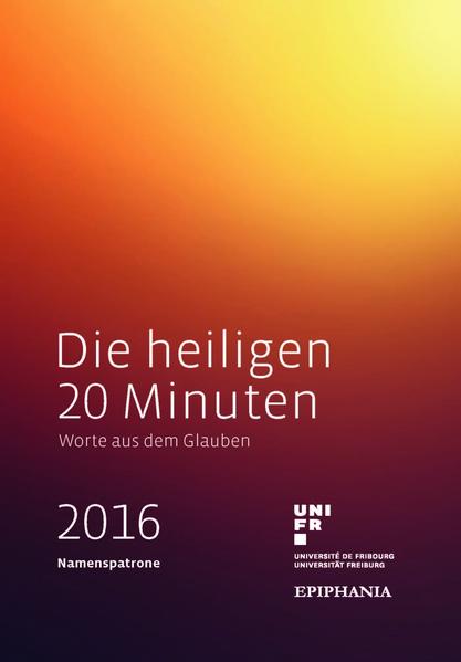 Durch Erzählungen, Bilder und religiöse Bräuche sind Heilige ein Teil unseres kulturellen Gedächtnisses geworden. Sie haben Aussergewöhnliches geleistet, Zivilcourage bewiesen, sie haben ihr Leben gegeben für das, woran sie glaubten. "Die heiligen 20 Minuten" erinnern jeden Tag an diese verehrungswürdigen Menschen, die gerade in der heutigen, hektischen Zeit ein Vorbild sein können für alle, die sich gerne mutiger auf das besinnen möchten, was ihnen wirklich wichtig ist im Leben. Jede Woche wird eine Heilige oder ein Heiliger detailliert vorgestellt. Das Buch steht unter einem Jahresmotiv, einer Frage, die von Angehörigen der katholischen Kirche beantwortet wird. Im Jahr 2016 heisst diese Frage: "Was bedeutet mir mein Namenspatron?" Geantwortet haben darauf unter anderen Franziskus,Papst, Papst Benedikt XVI., Bischof Markus Büchel und weitere katholische Würdenträger, Prominente aus der ganzen Schweiz wie DJ Antoine und Thierry Carrel und nicht zuletzt eine Vielzahl von Bürgerinnen und Bürgern, die täglich ihr Leben in den Dienst anderer Menschen stellen. Ausserdem verfügt das Buch in handlichem Format über die Leseordnung der katholischen Kirche. Ein Werk für zu Hause oder unterwegs, das zum Nach- und Überdenken anregen soll. In nur 20 Minuten pro Woche!