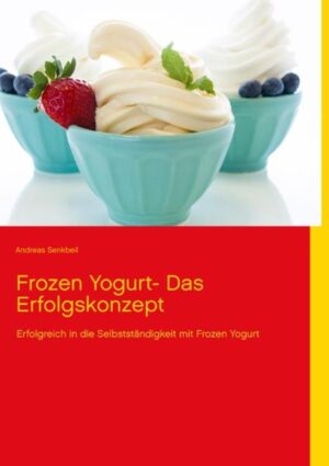 Frozen Yogurt - Das Erfolgskonzept richtet sich an alle, die mit dem Gedanken spielen, sich mit Frozen Yogurt selbstständig zu machen. Das Buch gibt wertvolle Antworten auf viele Fragen. Welche Maschinen brauche ich und wo kann ich diese am günstigsten kaufen. Wie macht man Frozen Yogurt selbst? Welche Rezepte gibt es? Wo bekomme ich Hilfestellung oder Förderung? Welche gesetzlichen Vorschriften muss ich beachten? Das und vieles mehr kann man in diesem gelungenen Ratgeber erfahren.