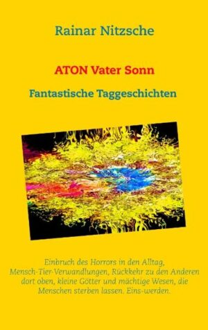 Einst am Ende einer Nacht fand ein Penner den jungen Mann auf einer Bank im Park - mit weit geöffneten Augen, die spiegelten noch immer das Licht der Vollen Mondin, doch niemals mehr hinein in seine Seele, denn er war tot. Für den Penner aber gab es einen Morgen und einen neuen Tag. Jetzt war er es, der die fantastischen Dinge sah, ihnen lauschte und in ihnen aufging, die da geschehen im Sonnenschein, in den Wüsten aus Beton, in Gärten und auf Wiesen, in tiefsten Wäldern, auf Bergen, auf Inseln im Meer und in Wüsten, wo fern die alten Götter träumen. Horror und Fantastik, Begegnungen im Alltag, Sterben und Tod, Ende der Menschheit und Untergang der Erde, Heimkehr zu den Anderen dort oben im Sternenmeer, andere Dimensionen, alles Dinge, die am Tag geschehen, hier und dort und überall auf Erden. Die Orte der Handlungen, wo der Autor einst als Biologe, Buchhändler, Verleger, Ein-Euro-Jobber und als Patient weilte: Bernkastel-Kues, Frankfurt/M., Idar-Oberstein, Limbach, Mainz, Winnweiler und Irgendwo auf dieser Erde. Einige Titel aus den acht Kapiteln, die der Autor besonders liebt: Die Antwort, Beben, Chinarestaurant, Dieser Stahl schneidet, Dom, Du und das Wüstenland, Duell, Durch Mauern, Einer schreit, Eins-Sein, Erwachen, Fliegenträume, Das Gartenfest, Geier, Der Held, Irgendwo zu einer Zeit, Laubes Flüstern, Meer, Die neue Erde, Das Rauschen, Der Reiher, Rufe, Sonnenmensch, Die Unterführung, Der Wall, Wie im Film, Wirkung und Wille, Wo Drachen fliegen, Zeichen.