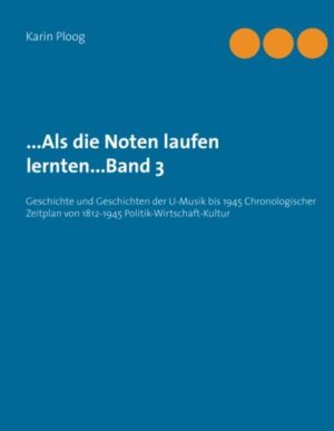 … Als die Noten laufen lernten … Band drei der U-Musik-Geschichte - ein chronologischer Zeitplan von 1812 bis 1945 mit wichtigen Eckdaten aus Politik - Wirtschaft - Literatur - Theater - Kabarett - U-Musik - Film, die in einem engen Zusammenhang zu den ersten beiden Bänden stehen. Sie können sofort die Biografien mit den Eckdaten vergleichen, um zu sehen, in welch einem Kontext die Protagonisten zu leben hatten...erschütternd auch, wie schnell es möglich war, eine Diktatur zu errichten! Band drei wäre auch exzellent für den Schulunterricht zu gebrauchen, da die Chronologie explizit alle Bereiche thematisiert und miteinander verknüpft. So erhält man auf eine ganz schnelle Art und Weise einen Durchblick der geschichtlichen Zusammenhänge...und man kann durch diese Aufzeichnungen viele Parallelen bis in die Jetztzeit ziehen...