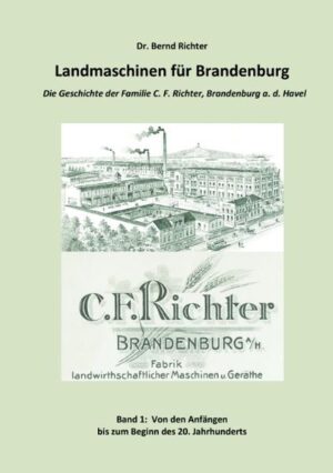 Kurz nach dem Siebenjährigen Krieg taucht der erste Urahn der Familie Richter als Fahnenschmied der preußischen Leibcarabiniers in Sandau auf. Dieses Buch zeichnet die Entwicklung der Familie bis zum Anfang des 20. Jahrhunderts nach. Nach den frühen Generationen stehen das Leben und Werk von Christian Friedrich Richter (1846 - 1928) im Mittelpunkt, der 1885 in Brandenburg a. d. Havel seine Landmaschinenfabrik gründete. Zahlreiche Abbildungen aus frühen Katalogen und anderen Dokumenten verdeutlichen, wie er das Unternehmen mit Erfindungsreichtum, Einsatz und fortschrittlichen Ideen zu großem Erfolg führte. Ebenso wird die Entwicklung der Familie im Brandenburg der Gründerzeit beschrieben und illustriert. Im letzten Teil des Buches wird die "Landmaschinen-Dynastie Richter" beschrieben