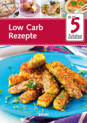 Abnehmen und trotzdem köstliche Gerichte schlemmen, die noch dazu gesund sind? Mit Low Carb ist das möglich! Denn wer Kohlenhydrate reduziert, vermeidet Heißhungerattacken und Blutzucker-Crashs und kann sich an Gemüse, Obst, gesunden Fetten und magerem Eiweiß so richtig sattessen. Mit diesem Buch wird die Ernährungsumstellung so einfach wie noch nie! Alle Rezepte benötigen nur maximal 5 Zutaten, aus denen leckere Low-Carb-Gerichte im Nu zubereitet werden können. Von herzhaften und süßen Frühstücks-Ideen über Snacks, Salate und Beilagen bis hin zu sättigenden Hauptgerichten ist für jeden Geschmack etwas dabei. Wie wäre es z. B. mit einem feinen Quinoa-Porridge mit Beeren, würzigen Parmesan-Gouda-Chips oder einem cremigen Brokkoli-Püree? Und selbst auf Desserts und feines Gebäck muss bei der Low-Carb-Ernährung niemand verzichten. Von Chia-Schoko-Pudding über Zitronen-Soufflés bis hin zu Joghurt-Muffins – entdecken Sie köstliche Low-Carb-Gerichte mit Genussfaktor!