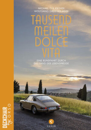 Nach dem Erfolg von In die Sonne, in die Ferne reisen Michael O. R. Kröher und Wolfgang Groeger-Meier wieder gemeinsam, diesmal in einem alten Porsche und auf einer legendären italienischen Strecke: der Mille Miglia. Sie erzählen uns von den Besonderheiten der durchquerten Landschaften, Städte, Gebirge, Flusstäler und Ebenen, von ihren Begegnungen mit automobiler Kultur und Tradition, mit Kunst, Genuss und Lebensart. Tauchen Sie ein ins Dolce Vita, erleben Sie die Sehnsuchtsorte entlang der magischen Mille-Miglia-Strecke: Brescia, Verona, Brisighella, Rimini, San Marino, Gubbio, Todi, Spoleto, Rom, San Quirico, Siena, Volterra, Lucca, Bologna und Parma.