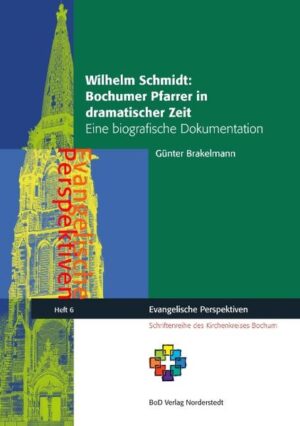 Es gibt nur wenige historisch-kritische Biographien über Gemeindepfarrer. Die Zahl der Arbeiten über Bischöfe, Präsides, Theologieprofessoren, über Synoden und über evangelische Verbände ist demgegenüber beachtlich. Auch über Bochumer Pfarrer aus der Zeit des Kaiserreiches, der Weimarer Republik, des Nationalsozialismus und der Nachkriegszeit existieren bislang nur die über Hans Ehrenberg und Walter Engelbert. Es gäbe aber noch viele Pfarrer in Bochum, die es verdient hätten, mit ihren Lebensläufen in dramatischer Zeit dargestellt zu werden. Hier wird nun der Versuch gemacht, den Werdegang des Hilfspredigers und Pfarrers des Melanchthonbezirks der Gemeinde Wiemelhausen Wilhelm Schmidt aufzuzeichnen. Die ersten Kapitel geben Einblicke in seine Jugend- und Studentenzeit wie in seine Vikarszeit bis 1938. In diesem Jahr kommt Schmidt in die Gemeinde Wiemelhausen, die durch den Gemeindekirchenkampf zwischen den beiden Lagern der Deutschen Christen und der Bekennenden Kirche gekennzeichnet ist. Seine Zeit als Frontsoldat und als Kriegsgefangener nimmt einen breiten Raum ein. In der Nachkriegszeit ist er in seinem Gemeindebezirk bis 1950 der einzige Pfarrer, der einen Neuaufbau der zerrissenen Gemeinde versucht. Unsere Untersuchung geht zeitlich bis zu seinem Weggang aus Bochum nach Paderborn 1955.