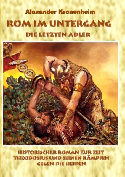 Sammelband Nr. 2: enthält die Einzelbände 3 + 4 Historischer Roman zur Zeit Theodosius, geschildert aus Sicht der Bekenner der alten nationalen römischen Götter und durch die Augen des Alemannischen Herzogs von Italien christlichen Glaubens. In spannender Weise werden die aufflammenden Konflikte zwischen alter und neuer Macht beschrieben, welche als Auslöser des Untergangs von Roms zu sehen sind und schließlich zu der gewaltigsten Schlacht (am Frigidus) der römischen Geschichte führt. Auszug: „Ich vermute, dass die Narbe, welche deine Stirn schmückt, mit diesem letzten Fall in Verbindung steht." Winfried lächelte. Eine freudige Erinnerung ließ sein männliches Gesicht erstrahlen. „Die Franken hatten uns in den Wäldern überrumpelt," erzählte er, „und zwar in so überwiegender Zahl, dass ich sofort begriff, es bleibt mir nur die Abwehr. Ohne Kommando schlossen sich meine Leute zusammen, wie ein umstelltes Rudel von Hirschen, bereit, den Kampf mit dem Schwert, mit dem Schild, mit der Faust, mit den Zähnen zu führen. Wir waren überzeugt, dass aus dieser Falle kein einziger mit dem Leben davonkommen wird. Und wir verlangten es auch nicht, denn das Leben retten hätte bedeutet in Gefangenschaft zu geraten. Die Barbaren stürzten so zahlreich und mit solchem Ungestüm über uns her, dass unser geschlossenes Häuflein binnen kurzem in blutige Fransen zerrissen war.“