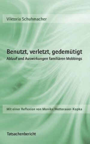 Anna und Viktoria, beide 1974 geboren, kennen sich seit der 1. Klasse. Während auf dem Gymnasium die Mitschüler wissen, dass es bei Anna zu Hause „mit dem Vater irgendwie schwierig“ ist, wird Viktoria häufig um ihre offenen und toleranten Eltern beneidet. Anna bricht den Kontakt zu ihren Eltern mit 19 Jahren ab, Viktoria mit 30. Kurz danach findet Viktoria heraus, dass ihr Vater sie jahrelang finanziell benutzt hat. Auf einmal entdeckt sie Parallelen zwischen ihrem und Annas Leben: ähnliche Situationen, gleiche Erziehungsansätze, die sie in eine gewünschte (und gefügige) Rolle als Tochter pressen sollten. Während Anna mit 19 in der Familie ihres Mannes endlich erfährt, was familiärer Rückhalt bedeutet, benötigt Viktoria acht Jahre nach Kontaktabbruch immer noch therapeutische Hilfe, da positive Entwicklungen in ihrem Leben sie nach wie vor ängstigen. Die beiden Frauen wollen aufklären: Familiäres Mobbing ist keine strenge Erziehung, es ist Gewalt! Nach außen nicht sichtbare Gewalt!