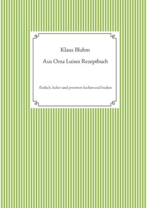 Eine Sammlung von Koch- und Backrezepten von Oma Luise aus dem vergangenen Jahrhundert. Humorvoll aufgeschrieben, teilweise überarbeitet und problemlos auszuprobieren. Ideal für Neueinsteiger und Anfänger in der Kochkunst und gut geeignet für den kleinen Geldbeutel, da ohne kostspielige Zutaten anwendbar.