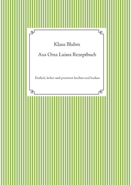 Eine Sammlung von Koch- und Backrezepten von Oma Luise aus dem vergangenen Jahrhundert. Humorvoll aufgeschrieben, teilweise überarbeitet und problemlos auszuprobieren. Ideal für Neueinsteiger und Anfänger in der Kochkunst und gut geeignet für den kleinen Geldbeutel, da ohne kostspielige Zutaten anwendbar.