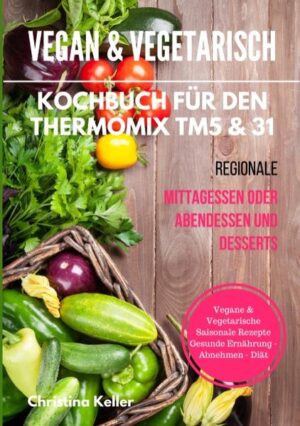 Sie interessieren sich für vegane bzw. vegetarische Ernährung? Sie bevorzugen Lebensmittel aus der Region? Die Zutaten sollen außerdem gerade Saison haben? Die Vorteile einer veganen bzw. vegetarischen Ernährung auf die Umwelt wird durch die Auswahl an regionalen, saisonalen Produkten zusätzlich verstärkt. Was Sie erwartet: - jeweils ein veganes bzw. vegetarisches Hauptgericht und ein Dessert pro Monat - Rezept-Kreationen, die speziell nach der heimischen Verfügbarkeit des entsprechenden Monats ausgewählt wurden und gerade Saison haben. - Eine Liste Nicht-Veganer Zusatzstoffe In diesem Rezept-Buch finden Sie abwechslungsreiche, vegane Gerichte, ohne tierische Produkte, die auch für Vegetarier geeignet sind. Die Rezepte sind geeignet für den Thermomix TM31 und TM5* - *Bei der Bezeichnung „Thermomix“ handelt es sich um eine geschützte Marke der Fima Vorwerk (CH). Inhaltsverzeichnis: Rezepte für den Monat Januar: Wirsing-Roulade mit Portulak und Kartoffelpüree Apfel-Karamell-Trifle Rezepte für den Monat Februar: Rosenkohl-Strudel mit Tofu Vegane Faschings-Krapfen Rezepte für den Monat März: Topinambur-Lauch-Quiche Apfel-Mousse Rezepte für den Monat April: Tofu-Schnitzel mit Spinat-Kartoffel-Rösti Schaum-Dessert auf Rhabarbermus Rezepte für den Monat Mai: Mangold-Kroketten mit Wildkräuter-Creme Vegane Profiteroles mit Erdbeeren Rezepte für den Monat Juni: Frikadellen auf Spargelragout Johannisbeer-Muffins Rezepte für den Monat Juli: Bunte Frittata mit Sommergemüse Fruchtige Ice Cupcakes Rezepte für den Monat August: Gegrillte Auberginen-Röllchen mit Aprikosen-Feldsalat Eisgekühltes Sommer-Sorbet Rezepte für den Monat September: Tagliatelle mit Kürbis und Pfifferlingen Weintrauben-Clafoutis Rezepte für den Monat Oktober: Ratatouille mit frischen Kräutern Holundertarte mit Haselnusskrokant Rezepte für den Monat November: Gefüllte Pizzataschen mit Roter Bete und Spinat Quitten-Schiffchen mit Walnussfüllung Rezepte für den Monat Dezember: Wirsing-Lasagne sojafrei Nussmakronen