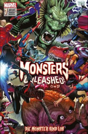 DIE MONSTER SIND LOS… Überall auf der Welt greifen gigantische Ungetüme an und sorgen für Chaos und Zerstörung. Und obwohl die Avengers, die Guardians of the Galaxy, Captain Marvel, die X- Men, die jungen Champions um Ms. Marvel, die Inhumans und sogar das ungleiche Duo SpiderMan und Deadpool eng zusammenarbeiten und sich den Monstern stellen, scheinen die Gegner zu gewaltig und vor allem zu zahlreich zu sein. In der Zwischenzeit folgt die erfahrene, furchtlose Monsterjägerin Elsa Bloodstone den Spuren einer alten Prophezeiung, die sie womöglich zur Wurzel allen Übels führt… Der erste von drei Bänden mit dem kompletten Monster- Crossover, inszeniert von Cullen Bunn (DEADPOOL KILLT DEADPOOL), Steve McNiven (WOLVERINE: OLD MAN LOGAN), Greg Land (IRON MAN) und anderen.