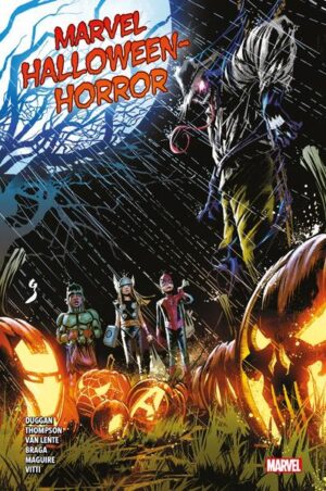 MONSTER, ZOMBIES UND MEHR Happy Halloween! Dieser Band präsentiert grauenerregende Horror- Storys aus der Welt der Marvel- Helden mit Iron Man, Deadpool, dem Punisher, Daredevil, Frankensteins Monster, dem Werwolf in der Nacht und vielen anderen. Und während Spider- Man eine besonders anstrengende Halloween- Nacht durchlebt, stellen sich eine Mutter und ihr Sohn den Albträumen der Zombie- Apokalypse … Moderne Gruselgeschichten, inszeniert von Fred Van Lente (MARVEL ZOMBIES), Gerry Duggan (DEADPOOL), Alessandro Vitti (SECRET WARRIORS), Laura Braga (DER ÜBERRAGENDE IRON MAN) und allerhand Größen aus Film und Fernsehen. ENTHÄLT: AVENGERS HALLOWEEN SPECIAL (2018) 1, HALLOWEEN SPECIAL ISSUE (2008) 1, SPIDER- MAN: THE SHORT HALLOWEEN (2009) 1 & MARVEL ZOMBIES HALLOWEEN (2012) 1