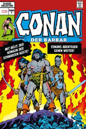 TRAGÖDIE AN DER SCHWARZEN KÜSTE! CONAN, DER FANTASY- HELD VON ROBERT. E. HOWARD, IN SEINEN LEGENDÄREN MARVEL- ABENTEUERN MIT RESTAURIERTER KOLORIERUNG! DIESER SAMMELBAND ENTHÄLT CONAN THE BARBARIAN 84- 115 & ANNUAL 4- 5, WHAT IF? 13 SOWIE REICHLICH BONUSMATERIAL Autor Roy Thomas und Zeichner John Buscema prägten Marvels Superhelden- Kosmos aber sie machten Robert E. Howards Barbaren Conan auch zu einer der beliebtesten Marvel- Figuren der gesamten 1970er und der frühen 1980er! In diesem Deluxe- Sammelband mit Conans erster großer Serie aus dem Haus der Ideen, die als Klassiker des grafischen Erzählens und der fantastischen Literatur zählt, finden der Cimmerier und seine große Liebe Bêlit im Krieger Zula einen wertvollen Verbündeten. Doch wird eine zusätzliche Klinge genügen, um der Piratenkönigin Bêlit ihren anderen, rechtmäßigen Thron zurückzuerobern obwohl u. a. der finstere Zauberer Thoth- Amon ins Geschehen eingreift? Alles gipfelt in der großen Jubiläumsausgabe Conan the Barbarian 100, worin Thomas, Buscema und Co. ihre einmalige erweiterte Fassung des Lieds von Bêlit und Conan zu einem fulminanten Abschluss bringen, indem sie zu Howards ursprünglicher Bêlit- Erzählung zurückkehren eine bittersüße Geschichte über Liebe und Verlust, die Bêlit in der Frühzeit der Fantasy als starke Frauenfigur etablierte! Danach geht Conan einmal mehr auf Wanderschaft durch das ebenso raue und ungezähmte wie fantastische Hyborische Zeitalter, wo ihn neue Feinde, Monster, Verbündete und natürlich schöne Frauen erwarten! Doch jede Reise muss ein Ende haben, und so krönt Marvel- Legende Roy Thomas seine erste unvergessliche, zehn Jahre umspannende Saga in Conan the Barbarian mit einer vorerst letzten Story über König Conan. Allerdings wartet auch noch eine Geschichte aus Marvels klassischer Alternativwelt- Reihe What if?, in der Thomas und Buscema der Frage nachgehen, was wäre, wenn Conan in das New York City der späten Siebziger gelangt und es mit Gangstern und Cops zu tun bekommt … Auch dieser vierte Sammelband von Marvels berühmter Conan- Serie, die den Barbaren aus den Groschenromanen noch vor den Filmen zu einer multimedialen Symbolfigur der Popkultur machte, enthält wieder Unmengen an Bonusmaterial sowie einen üppigen, erhellenden Anmerkungs- Apparat von Roy Thomas höchstpersönlich, der Einsicht in seine Inspiration, seine Arbeitsweise und letztlich die Marvel- Redaktionsräume der damaligen Zeit gewährt.