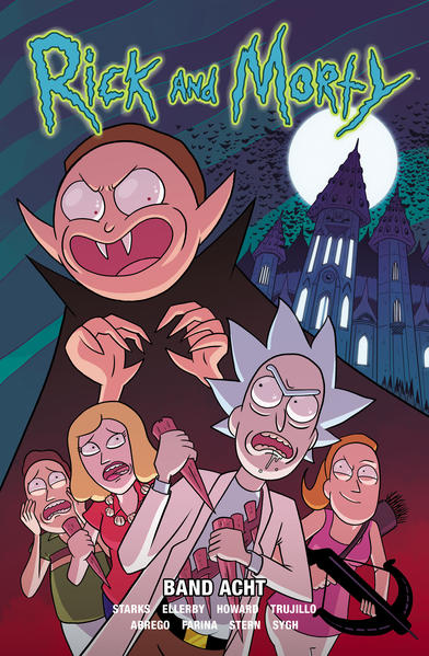 SCIENCE- FICTION- SATIRE MIT BISS Der in Raum und Realität rumorende Wahnsinn, der für Rick und Morty zum Alltag gehört, hat längst den Rest ihrer Familie gebissen. Doch jetzt müssen sie sich alle im Antlitz eines Haufens Vampire bewähren hol schon mal den Pflock, Beth! Und während Jerry den ultimativen Absturz erlebt, landen der skrupellose Erfinder und sein leidgeprüfter Enkel in einem ihrer typischen intergalaktischen Abenteuer als Inhaftierte auf einem Gefängnisraumschiff. Wer die beiden kennt, weiß, dass die Dinge von da an nur noch blutiger und verrückter werden! Welche Geheimnisse warten zudem in Ricks Salon für Mortys und im Morty Cast? Eine Gag- Transfusion zur satirischen Science- Fiction- Animationsserie — mit extra vielen Lachsalven und Blutspritzern. Inszeniert von Kyle Starks, Marc Ellerby, Tini Howard, JoshuaTrujillo und anderen.