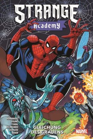 MATHE, MAGIE UND SUPERHELDEN! Ein Trip der Strange Academy zum Multiversums- Mathepokal in New York läuft aus dem Ruder, als ein Schurke den Wettbewerb für sich nutzen will. Mit Spider-Man, Moon Knight und Miles Morales versuchen die Zauberschüler, ihm einen Strich durch die Rechnung zu machen! Und als die Schule vorläufig dichtmacht und alle nach Hause müssen, hat das böse Folgen für die Brüder Iric und Alvi, die Söhne der bösen Enchantress! Eine magische Marvel-Mixtur von Carlos Hernandez, Skottie Young, Juann Cabal, Julian Shaw, Vasco Georgiev und Mike Del Mundo. ENTHÄLT: STRANGE ACADEMY: MILES MORALES (2023) 1, STRANGE ACADEMY: MOON KNIGHT (2023) 1, STRANGE ACADEMY: AMAZING SPIDER-MAN (2023) 1 & STRANGE ACADEMY PRESENTS: THE DEATH OF DOCTOR STRANGE (2021) 1