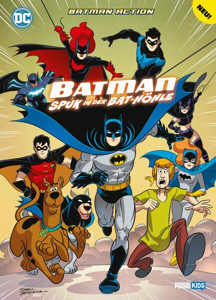 NEUE GESCHICHTEN MIT BATMAN UND SEINEN FREUNDEN! Batman und sein Mitstreiter Robin sind die Beschützer ihrer Stadt Gotham City. In diesem Band werden die beiden in brandneuen Abenteuern wieder von Scooby-Doo und seinen Freunden unterstützt. Ein Diebstahl in einer Ausstellung führt zu einer aberwitzigen Zeitreise und wenig später sorgt ein leibhaftiger Geist in der Bat-Höhle für Angst und Schrecken! Doch das ist noch gar nichts gegen die Zusammenkunft sämtlicher Superschurken aus Gotham, die natürlich nur ein Ziel kennen: die Vernichtung von Batman und Robin … Jede Menge Comic-Spaß für junge Leserinnen und Leser mit dem Dunklen Ritter, Robin und Scooby-Doo!