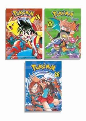 Der komplette Handlungsbogen Feuerrot und Blattgrün in einem günstigen Pack! Der Manga zum Videospielhit von Nintendo! Erlebe spannende, lustige und actionreiche Abenteuer in der Welt der Pokémon! Schließe dich unseren Heldinnen und Helden an, und begleite sie auf ihrem Weg nach ganz oben! Wer von den Games und der Animationsserie rund um Ash, Pikachu und all ihren Freunden nicht genug bekommen kann, ist hier genau richtig, denn diese Geschichten gibt es nur hier in Buchform! Das erwartet dich in diesem Sammelpack: Auf ihrem Weg nach Sevii Eiland in der Kanto-Region werden Rot und Blau von einem außerirdischen Pokémon angegriffen! Das übermächtige Deoxys lässt die beiden Pokémon-Veteranen vollkommen chancenlos aussehen, und selbst nach unerwarteter Unterstützung für Rot und Blau entfaltet sich ein erbitterter Kampf, denn auch das mysteriöse Deoxys ist nicht allein … Wer sich wohl noch alles in den Schatten verbirgt?! Für Fans der Pokémon-Serie und Videospielen von Nintendo, Digimon und Palworld! Außerdem erhältlich: Pokémon Manga Pack 01: Rot, Grün, Blau Pokémon Manga Pack 02: Gelb Pokémon Manga Pack 03: Gold, Silber und Kristall 1 Pokémon Manga Pack 04: Gold, Silber und Kristall 2 Pokémon Manga Pack 05: Rubin und Saphir 1 Pokémon Manga Pack 06: Rubin und Saphir 2 Pokémon Manga Pack 08: Smaragd Pokémon Manga Pack 09: Diamant und Perl 1 Pokémon Manga Pack 10: Diamant und Perl 2 Pokémon Manga Pack 11: Diamant, Perl und Platinum Pokémon Manga Pack 12: Heartgold und Soulsilver Pokémon Manga Pack 13: Schwarz und Weiß 1 Pokémon Manga Pack 14: Schwarz und Weiß 2