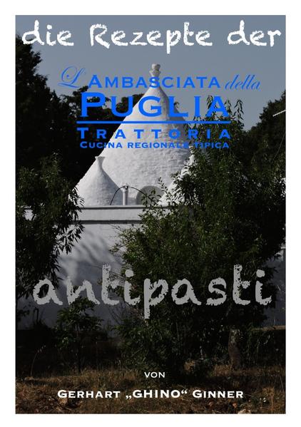 in diesem Buch sind sämtliche Antipastirezepte aus dem großartigen kulturhistorischen Kochlesebuch: "Das Vermächtnis der Ambasciata della Puglia angeführt: antipasti, Vorspeisen, Peperoncini sott'olio, Acqua sala, Frise d’orzo, Bruschetta, antipasti di verdura, Gemüsevorspeisen, Peperonata, Peperonata gratinata, Zucchine alla poverella, Melanzani grigliati, Cipolle al vino rosso, Funghi saltati in Padella, Fagioli o ceci marinati, Antipasto contadino, Carpaccio cavallo, Carpaccio di tonno, Polpo alla luciana, la cucina pugliese