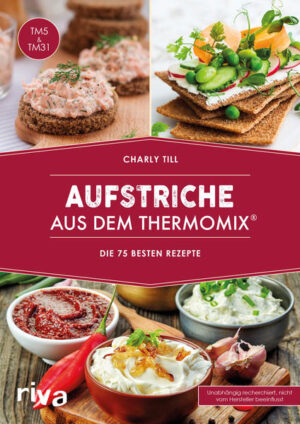 Von Brot allein lebt es sich nicht gut - da braucht es einen leckeren Aufstrich, am besten einen frischen, selbst gemachten! Charly Till verrät in diesem Buch, wie Sie mithilfe des Thermomix® in wenigen Minuten die feinsten Aufstriche zaubern. Dabei kommen weder Fleisch-, Fisch- oder Käseliebhaber noch Vegetarier und Veganer zu kurz. Die über 70 Rezepte sind extrem vielseitig und abwechslungsreich: mediterraner Bruschettabelag, Pilzcreme mit Pinienkernen, Guacamole, Röstpaprika-Aufstrich, Kalbsleberwurst, feiner Lachsaufstrich, Schafskäse-Allerlei, Cashewfrischkäse, Rote-Bete-Hummus, Linsenpaté mit Kräutern, diverse Buttersorten, aber auch Süßes für Leckermäuler wie Dattel-Maroni-Creme sowie Nuss- und Fruchtbutter. Außerdem gibt es auch Brotrezepte. Mit extrafixen Rezepten, die auf Stufe 5 in nur 5 Sekunden zubereitet sind! Alle Rezepte sind geeignet für den TM5 und den TM31. Unabhängig recherchiert, nicht vom Hersteller beeinflusst. Mehr Informationen finden Sie unter: www.thermomix-fans.de