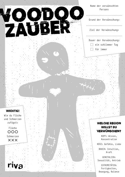 Haben wir nicht alle schon mal davon geträumt, dem nervigen Nachbarn, der stets schlecht gelaunten Kassiererin oder dem fiesen Chef so richtig eins zu verpassen? Mit Papier- Voodoo ist das nun endlich möglich - auf originelle, kreative und doch völlig gefahrlose Art und Weise. Machen Sie Ihrem Ärger Luft und quälen Sie Ihre bösen Geister mit einem hässlichen Schnurrbart, einem Entenarsch oder einem Hieb mit der Nadel in die Weichteile. Natürlich nur auf Papier. Es war nie einfacher, wieder zu innerer Ruhe und Gelassenheit zu finden!