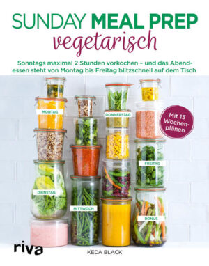 Dieses Kochbuch hilft Ihnen, mit wenig Aufwand vegetarische Mahlzeiten für die ganze Woche vorzukochen. Nach dem anstrengenden Arbeitstag steht das Essen dann blitzschnell auf dem Tisch. Am Sonntag investieren Sie maximal 2 Stunden in die Vorbereitung von 5 verschiedenen Gerichten für jeden Tag der Arbeitswoche. Abends benötigen Sie dann nur noch 10 Minuten, um Ihr Essen fertigzustellen. Detaillierte Schritt-für-Schritt-Anleitungen und eine übersichtliche Bebilderung erleichtern das Kochen. Die Gerichte schmecken der ganzen Familie, und die benötigten Zutaten findet man in jedem Supermarkt. 13 verschiedene Wochenpläne sorgen für kulinarische Abwechslung.