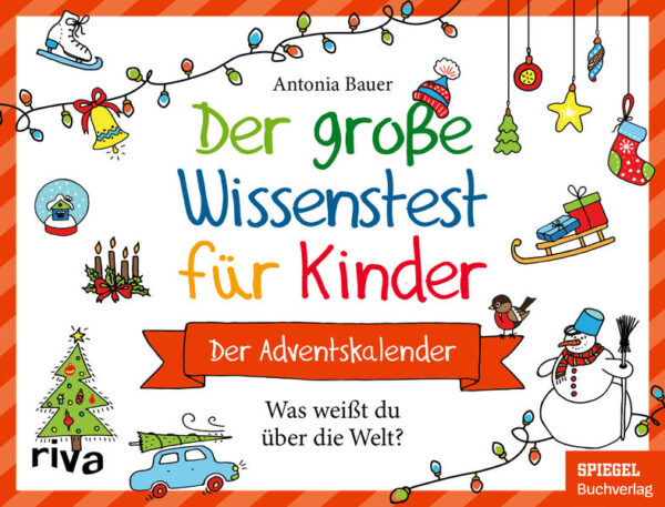 Wie heißt das Nest des Eichhörnchens? Wie heißt der Ausguck auf einem Segelschiff? Und wie viele Knochen hat ein erwachsener Mensch ungefähr? Mit diesem kunterbunten und informativen Wissenstest für Kinder ab 8 Jahren macht der Advent gleich doppelt Spaß! Hinter jedem Türchen erwarten euch knifflige und abwechslungsreiche Fragen und Antworten rund um Themen wie Natur, Tiere, Musik, Bücher, Sport und spannende Rekorde aus aller Welt. Noch nie war das Warten auf Weihnachten spannender!