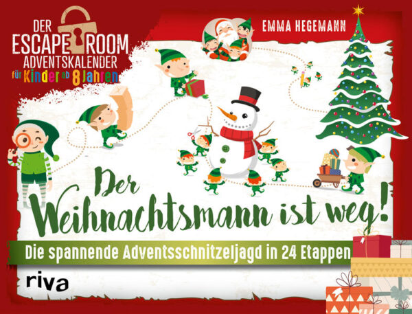 Weihnachten retten in 24 spannenden Rätseln Die Wichtel Tomte, Mette und Nils freuen sich: Weihnachten steht vor der Tür - endlich beginnt wieder die schöne Zeit des Geschenke-Einpackens mit Plätzchen und Punsch. Doch am Vorabend des 1. Dezembers machen sie eine beunruhigende Entdeckung: Der Weihnachtsmann ist verschwunden! Die Wichtel müssen ihn so schnell wie möglich wiederfinden, um das Weihnachtsfest zu retten. Dieser spannende Escape-Room-Schnitzeljagd-Adventskalender bietet 24 Tage lang abwechslungsreichen Rätselspaß mit Quizfragen, Suchbildern und Denkspielen. Die Aufgaben erfordern cleveres Kombinationsgeschick und sind ein Spaß für die ganze Familie. Tag für Tag darf ein Türchen aufgetrennt werden, hinter dem sich ein Teil der spannenden Geschichte sowie ein Rätsel verbirgt. Als Extra-Überraschung enthält der Adventskalender ein Puzzle in 24 Teilen, das bis Heilig Abend zusammengesetzt werden kann.