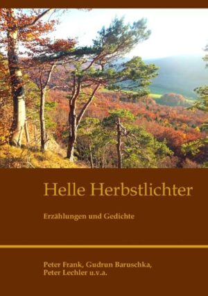 Über Auswanderer nach Neuengland, das dortige Flammenmeer des Herbstes, Konflikte der Siedler mit den Ureinwohnern berichtet eine Erzählung. Wanderungen am Monte Baldo werden unternommen. Herbstliche Tage auf Rügen, eine schwierige Aussprache zwischen Ehepartnern steht an. Wird ihre Beziehung eine Zukunft haben? Wie die Arbeitsagentur auf den letzten Metern zur Rente einen Herbsturlaub gefährdet und andere Schwierigkeiten bereitet, kommt zur Sprache. Das Rehkitz Lolo wird in einer Försterei großgezogen. Nehmen Sie an einer Reise durch Italien teil. Die Frage nach dem eigenen Vater verbirgt eine Liebesgeschichte, die Fäden nach Marokko knüpft. Der Band enthält viele Herbstgedichte. Das Blätterleuchten im Wald, Halloween oder abgeerntete Felder gelangen in den Blick. Die Zugvögel verlassen nördliche Gefilde, Kastanien platzen aus ihrem grünstachligen Mantel. Der Einbruch des Winters steht bevor.