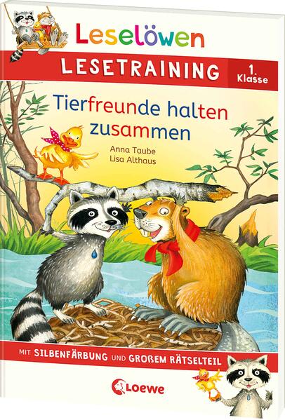 Lesenlernen leicht gemacht mit dem Leselöwen Lesetraining 1. Klasse Der kleine Biber Nonni wird von Waschbär Ruki und Ente Fibi aus dem wilden Fluss gerettet. Doch es regnet und regnet und das Wasser steigt immer höher! Können die Tiere gemeinsam verhindern, dass der Damm bricht? Mit Silbenfärbung und Leselernschrift Mit vielen Rätseln, die den Wortschatz erweitern Ideal zum Lesenlernen in der 1. Klasse Lesenlernen ganz einfach mit dem Leselöwen Lesetraining für die 1. Klasse! So wird jedes Kind ab 6 Jahren zu einem echten Leseprofi: Die spannenden Geschichten motivieren zum Lesen, farbig markierte Silben erleichtern es, den Sinn der Wörter zu erfassen, und die vielen tollen Rätsel am Ende des Buches sorgen für eine spielerische Erweiterung des Wortschatzes. Schenken Sie Ihrem Kind das bewährte Leselöwen-Erfolgskonzept zum Lesenlernen! Eine spannende Tiergeschichte Silbenfärbung in blau und rot Große Schrift: auch für Kinder geeignet, denen das Lesen und Schreiben schwerfällt Mit Kreuzworträtseln, Punkterätseln, Schwedenrätseln, Brückenspielen … Mit Lösungen zu allen Rätseln Seit über 45 Jahren lernen Kinder mit den Leselöwen erfolgreich lesen Über 29 Millionen verkaufte Exemplare Die Nr. 1 in Deutschland, Österreich und der Schweiz Top Preis-Leistungs-Verhältnis! Mehr Infos zu den Leselöwen und tolle Extras unter www.Leselöwen.de