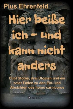 Der Mensch stammt von fleischfressenden Raubtieren ab und zeigt dies mehr oder weniger gut kaschiert in seinen Handlungen und Vorstellungen. In den Kapiteln des Buches erleben und durchleiden vier nette Leute in einer Mixtur von Fiktion und Fakten dies hautnah, hoffen auf Verbesserung und fügen sich schließlich in ihr eher bedrückendes Schicksal. Zum Abschluss findet sich doch noch eine Lösung - aber die ist beschwerlich. Zwischen den einzelnen Kapiteln gibt ein „roter Faden“ Kommentare zu den Kapitelübergängen. Homo carnivorus - der fleischessende (Raub-) Mensch - das sind wir. Unschuldig, weil die Evolution diesen Weg so eingeschlagen hat, geistern wir meist nicht besonders ruhmvoll durch unsere kleine Weltgeschichte. Erfinden Götter zu unserer Disziplinierung und machen damit alles noch schlimmer. Unser Gehirn ist zu groß, um sich nur mit unseren Alltagsproblemen zu beschäftigen und zu klein, um allen Menschen ein würdiges Leben zu bescheren.