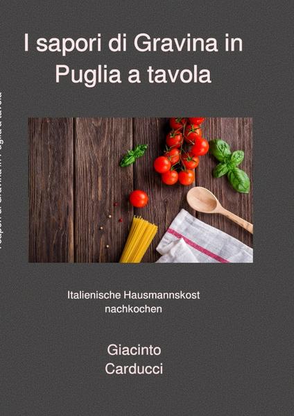 Bevor es mit meinem Kochbuch losgeht, möchte ich mich kurz vorstellen. Ich bin Giacinto Carducci, 21 Jahre alt, habe eine Ausbildung zum Koch ab-solviert und bereits in mehreren deutschen Restaurants gearbeitet. Wie Sie sicherlich aus meinem Namen ableiten können, besitze ich italienische Wurzeln. Meine Heimatstadt liegt im Süden Italiens und heißt Gravina in Puglia. Mit nur 44800 Einwohnern ist diese Stadt recht klein, jedoch die Gerüche und Geschmäcker dafür umso größer. An jeder Straßenecke duftet es, denn es wird ständig gekocht. Die Bewohner beziehen ihre Zutaten frisch vom kleinen Stadtmarkt. Die Zutatenauswahl ist jedoch beschränkt, denn es gibt nur das, was die Bauern an dem Tag auf ihren Feldern ernten. Was mich dazu gebracht hat dieses Kochbuch zu schreiben war die Vision, jedem diese einfachen und leckeren Rezepte nahe zu bringen, so wie es einst meine Mutter mit mir auch tat. Das Geheimnis dieser leckeren Ge-richte besteht darin, dass sie ganz einfach, sowie mit ganz einfachen Zutaten von jedem nachgekocht werden können. Mir war es wichtig auf den Bildern diese Einfachheit, Echtheit und Frische so detailgetreu wie möglich zu präsentieren. Aus diesem Grund habe ich jedes Rezept persönlich gekocht und anschließend-bewusst ohne professionelles Kamerateam, sondern mit meiner Handykamera, abgelichtet. Durch meine Kochausbildung ist es mir ab und an sehr schwer gefallen das Rustikale an diesen Rezepten immer perfekt rüber zu bringen. Dennoch freue ich mich, diese Rezepte mit Ihnen teilen zu können. Lassen Sie uns nun, diese kulinarische Reise durch Gravina in Puglia starten!