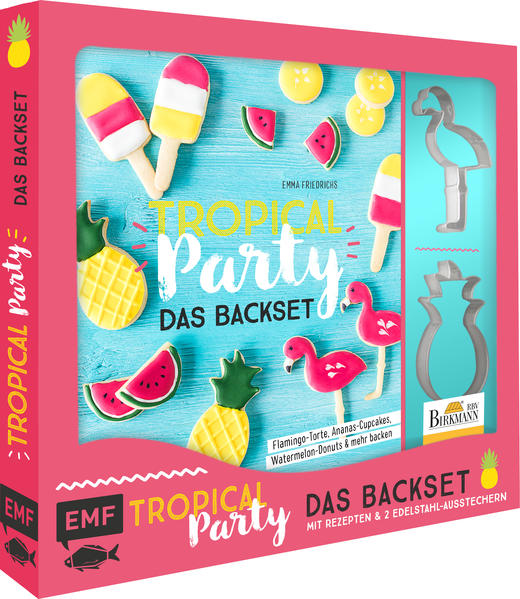 If you like Piña Colada! Die tropische Themenwelt rund um Ananas, Flamingo und Sukkulenten zieht jetzt auch in die Backstube ein! Karibik in der Backstube vorprogrammiert: Egal, ob Tropical-Drip-Cake, Wassermelonen-Donuts, Sukkulenten-Cupcakes, Ananas-Kekse, Kaktus-Churros, Maracuja-Mini-Gugelhupf und Royal-Icing-Kekse in unterschiedlichen Formen - hier erwartet Sie die volle Ladung tropischer Gute-Laune-Rezepte. In diesem ultimativen Backset finden Sie: über 20 fruchtig-bunte und fantasievolle Rezepte für Torten, Cupcakes, Kekse und Kuchen, die Farbe und Karibikfeeling auf die Kaffeetafel bringen hochwertige Flamingo- und Ananas-Ausstecher aus Edelstahl der Firma RBV Birkmann, damit sie sich direkt ins tropische Backvergnügen stürzen können einen informativer Grundlagenteil mit Step-by-Step Anleitungen bei aufwendigeren Projekten wie mehrstöckigen Torten und Download-Links für Girlanden und Cake Topper zusätzliche Rezeptideen für kühle Granitas, bunte Smoothies und exotisches Eis am Stiel Dieses Backbuch mit trendigen Ausstechern in Flamingo- und Ananasform machen jede Tropical Party, Geburtstag, Mädelstag oder den Junggesellinnenabschied perfekt! Tropisch gut backen dank der bunten und vielfältigen Rezeptideen und kinderleicht dekorieren mit Hilfe der Downloadlinks für Girlanden, Cake Topper und Co. - mit diesem Backset wird es möglich. What a feeling!