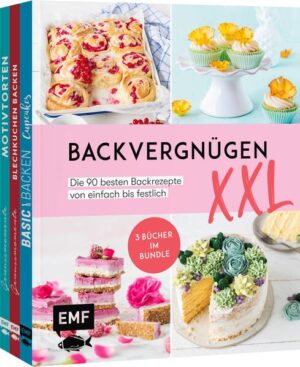 Das ultimative Komplettpaket für alle Backverrückte: 90 raffinierte Backrezepte für den großen Backspaß Mit Grundrezepten und Profi-Tricks zu Verzierung, Modellierung und Gelingsicherheit beim Backen Fantastische Geschmacksvielfalt von fruchtig-frisch bis umwerfend schokoladig: Kuchenklassiker vom Blech und aus der Springform, Cupcakes, Muffins, Donuts, Torten und vieles mehr Ausstattungshinweis: Bundle aus 3 Büchern