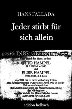 "Jeder stirbt für sich allein" ist ein Roman des deutschen Schriftstellers Hans Fallada (Rudolf Wilhelm Friedrich Ditzen) aus dem Jahre 1947. Der Roman basiert auf dem authentischen Fall des Ehepaars Otto und Elise Hampel, das 1940 bis 1942 in Berlin Postkarten-Flugblätter gegen Hitler ausgelegt hatte und denunziert worden war. Fallada schrieb den Roman Ende 1946 in knapp vier Wochen