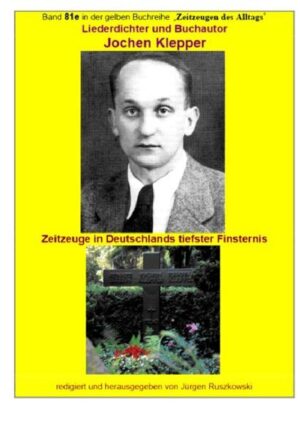 Jochen Klepper, 1903 - 1942, war einer der bekanntesten Liederdichter der deutschsprachigen evangelischen Christenheit. Seine Lieder finden sich nicht nur im Evangelischen Gesangbuch und im ‚Feiern und Loben’ der Evangelischen Freikirchen, sondern auch im katholischen ‚Gotteslob’. Klepper war Autor mehrerer Bücher. Sein bedeutendstes Werk war der historische Roman ‚Der Vater’ - ein Portrait des gottesfürchtigen und auf Frieden im Lande bedachten preußischen „Soldatenkönigs“ Friedrich Wilhelm I, des Schöpfers der „preußischen Tugenden“ Pflichtbewusstsein, Sparsamkeit, Toleranz und Gerechtigkeit. - Kleppers Tagebuchaufzeichnungen vermitteln einen sehr lebhaften und bildhaften Einblick in die Zeit, als die meisten Deutschen - geblendet durch die Erfolge eines Adolf Hitler - ihrem „Führer“ noch zujubelten. „Klepper bedient sich einer bilderreichen Sprache.“ Er lebte in der Ambivalenz des deutschen Patrioten und dem ihm durch seine Ehe mit einer Jüdin auferlegten persönlichen Schicksal. Der Herausgeber sang Jochen Kleppers Lieder schon in seiner Jugend, nachdem er nach dem Kriegsende Mitte der 1940er Jahre in Mecklenburg den Weg zur Kirche gefunden hatte. Er las Kleppers Bücher - sowohl seine Tagebuchaufzeichnungen, als auch seinen ‚Vater’ - las ich mit großer Anteilnahme bereits vor Jahrzehnten. Gerade die Tagebücher vermitteln einen sehr lebhaften und bildhaften Einblick in die Zeit, als die meisten Deutschen - geblendet durch die Erfolge eines Adolf Hitler - ihrem „Führer“ noch zujubelten. „Klepper bedient sich einer bilderreichen Sprache.“ - Aus Rezensionen: Ich bin immer wieder begeistert von der „Gelben Buchreihe“. Die Bände reißen einen einfach mit. Inzwischen habe ich ca. 20 Bände erworben und freue mich immer wieder, wenn ein neues Buch erscheint. Sämtliche von Jürgen Ruszkowski aus Hamburg herausgegebene Bücher sind absolute Highlights. Man kann nur staunen, was der Mann in seinem Ruhestand schon veröffentlich hat. Alle Achtung!