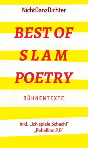 NichtGanzDichter… dieser Name ist Programm! „Originell, speziell, schwerstbegabt“, so lautet die Devise! Seit 2008 tritt der umtriebige Künstler bei Poetry Slams und Lesungen auf. In seiner Rolle als rappender Schachspieler „MC Mate“ ist er längst einem breiteren Publikum bekannt. Auch geigt er, ganz im Stile eines verzweifelnden Streetworkers, seinen „Homies“ die Meinung wenn er nicht gerade ein Loblied auf die „erotischste Großstadt Deutschlands“ singt, die da wäre: Ludwigshafen! Doch auch die nachdenklicheren Töne kommen im überaus vielseitigen Schaffen des Naturwissenschaftlers und Journalisten nicht zu kurz: Sei es eine Zustandsbeschreibung unserer schönen, neuen und bösen Welt, der Aufruf zu einer Rebellion 2.0, der lautstarke Zusammenprall der Geschlechter auf der Bühne oder die ewige Sehnsucht nach Liebe. Rund 50 Podestplätze bei Poetry Slams von Berlin bis Germersheim stehen für den nicht ganz Dichten bisher zu Buche. Die 30 besten Bühnentexte sind Gegenstand dieser nun erweiterten Sammlung!