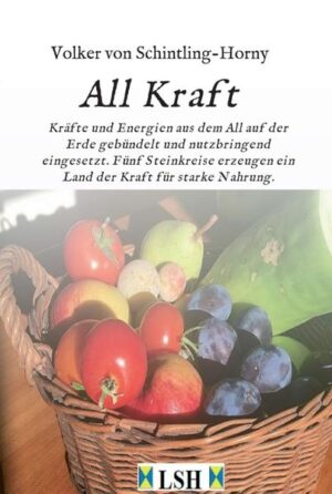 Aus den megalithischen Steinsetzungen lernen und in die heutige Zeit einbringen. In diesem Buch wird ganz einfach gezeigt, wie „Orte der Kraft“ durch fünf kleine Steinkreise erzeugt werden und „Mutter Erde“ sowie allen Lebewesen so auch uns All-Kraft-Energien zuführen. Es ist eine Akupunktur der Landschaft. Kosmische Energien, wie Nicolas Tesla sie nannte, oder Wilhelm Reichs „Orgon“, so auch das „Od“ des Freiherrn von Reichenbach sind diese hier beschriebenen All-Kraft-Energien AKE.