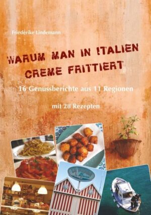 Friederike Lindemann, freie Redakteurin zum Thema italienische Küche, führt in sehr persönlichen Reise- und Genussberichten durch 11 italienische Regionen, immer auf der Spur von deren Spezialitäten. Bei den Rezepten, die sich an jede Region anschließen, dürfen Sie sogar selbst den Kochlöffeln schwingen ... Genuss- und andere Erlebnisse, persönliche Begegnungen in und außerhalb der kulinarischen Welt ergeben eine bunte Collage und natürlich wird auch ein humorvoller Blick auf die Kultur und Mentalität der Italiener geworfen, die die Autorin bestens kennt.