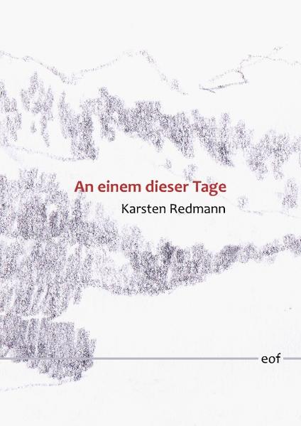 "Meine Arme liegen vor mir auf dem Tisch. Kurz betrachte ich sie und richte meinen Blick in die Ferne: Bäume sehe ich da, langgezogene Alleen. Wiesen und Felder ... und während sich mein Blick an einzelnen Dingen wie Kondensstreifen und Überlandleitungen satt sieht, muss ich an Walter denken..." Redmanns Erzählungen sind geschult an der Lakonie eines Raymond Carver oder Richard Yates, jeder Moment kann hier der Ausgangspunkt für ein unerwartetes Geschehen sein, nichts ist so, wie es scheint, es werden Fassaden errichtet und wieder eingerissen, Illusionen verteidigt und verleugnet. An einem dieser Tage kann es passieren, dass die Wahrheit ans Licht kommt und eine Schneise der Verwüstung hinterlässt, an einem dieser Tage kann es auch passieren, dass sich ein Ausweg öffnet oder eine Tür für immer schließt. "Im besten Sinne des Wortes sind diese Geschichten Grenzerfahrungen. Karsten Redmann führt seine Figuren an Ränder und über sie hinaus." (Michael Wildenhain)