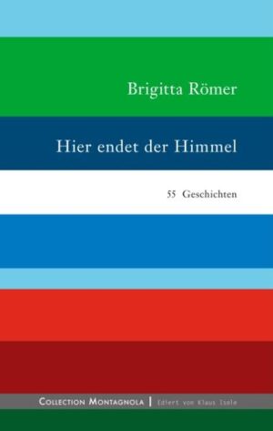 In "Hier endet der Himmel" gibt Brigitta Römer Außenseiterinnen, Sonderlingen, Randständigen, Grenzgängerinnen, Stotterern, Müßiggängern, vereinsamten Alten, verwahrlosten Kindern und kinderlosen Müttern, deren kleine und große Nöte im hektischen Getriebe der Welt meist untergehen, Namen, Stimme und Gesicht. Mit leiser Empörung - ab und zu auch mit einem frechen Augenzwinkern - wird Vergessenes und Verdrängtes, Menschliches und Mitmenschliches unter die Lupe genommen. Dabei sind 55 ebenso subtile wie unverblümt-eindringliche Prosatexte entstanden.