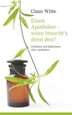 Der Beruf des Apothekers wird in der Gesellschaft sehr häufig auf die Tätigkeit hinter dem Tresen einer öffentlichen Apotheke fokussiert gesehen. Dabei steckt hinter dem Berufsbild weit mehr. Das vorgeschriebene naturwissenschaftlich breit angelegte Studium der Pharmazie kann jedoch viele weitere Möglichkeiten in der Berufsausübung bieten. Dieses in den einzelnen Fachgebieten des Berufes selbst, aber auch in anderen Bereichen in die Öffentlichkeit hinein. Das vorliegende Buch unter dem Titel "Einen Apotheker - wozu brauchts denn den?" gibt auf Grund von persönlichen Aktivitäten des Autors eine Antwort darauf.