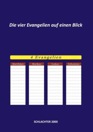 - Schneller Durchblick-Zeitsparend! (kein unnötiges Rumgeblätter und Gesuche)-Direkter Vergleich möglich-Empfehlenswert bei z.B. Klausurvorbereitungen Das folgende Buch stellt alle biblischen Evangelien tabellarisch dar. Jedes Evangelium wird in ei