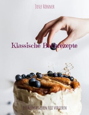 "Lassen Sie sich von Josef Rönner in die Zeit der 60er und 70er Jahre entführen mit seinen klassischen Backrezepten, die niemals ihren Reiz verlieren". Den Anfang in seinem Buch "Klassische Backrezepte" machen pikante Speisen. Hier findet man zum Beispiel: Spargel Schinken Pizza, garniert mit Walnüssen und frischen Beeren, pikanter Käsekuchen mit Kräutertomaten, Bruschetta auf Walnussbrot, und, und... Weiter geht es mit klassischen Kuchen und Torten wie: Sacherkranz gefüllt mit Brombeergelee, Mandelkranz mit oder ohne Schokoladenglasur, Tiroler Nusskuchen, Linzer Nusstorte, weiße Mousse-Schokoladentorte mit Früchten, Apple & Blackberry Pie, Bratapfelkuchen, Rheinischer Apfelstrudel usw... Lecker sind auch die Torten, Berner Haselnuss Cremetorte, Schokoladenkuppeltorte, Trüffeltorte, Prinzregententorte, ein Klassiker die Sachertorte, gebacken mit Mandeln und flüssiger Schokolade in der Masse, usw. Wer sich an eine ganz besondere Torte wagen möchte, kann sich an der Sachertorte mit Spezialdekor versuchen. Das Buch enthält leckere Rezepte, die zum Nachbacken einladen. Es ist für jeden Geschmack etwas dabei und auch die Schwierigkeitsstufen sind unterschiedlich. Hier finden Anfänger und geübte Hobbyköche die passenden Rezepte. Mit zahlreichen Backtipps vom Profi und kreativen Ideen für Torten und Dessert-Dekorationen. Ob eine Party in Planung ist oder das zur Jahreszeit passende Gebäck gesucht wird - im Buch "Klassische Backrezepte" wird jeder fündig.